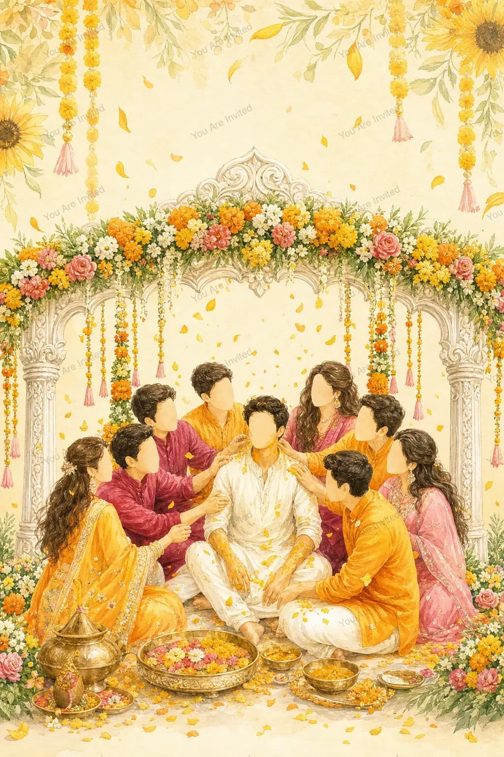 Haldi scene from a wedding invitation designed for one couple
